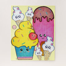Cute Tecknad Ice Cream and Cupcoa, Kawaii Sweets