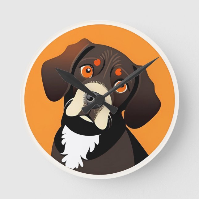 Cute Tecknad Illustration of a Puppy Rund Klocka (Framsida)