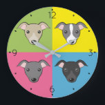 Cute tecknad Italienska greyhounds colorent pop ar Stor Klocka<br><div class="desc">Tecknad pop art - söt italiensk greyhound ansikte i 4 färger :) 🔹 Du kan anpassa den - redigera teckensnitt och färg, rotera/ändra storlek på bilder, lägga till text och mycket mer! 🔹 🔹 Skicka mig ett foto av ditt köp eller bara det och märkre mig @edrawings38art (på FB/IG/Twitter)! Tack!...</div>