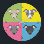 Cute tecknad Italienska greyhounds colorent pop ar Stor Klocka<br><div class="desc">Tecknad pop art - söt italiensk greyhound ansikte i 4 färger :) 🔹 Du kan anpassa den - redigera teckensnitt och färg, rotera/ändra storlek på bilder, lägga till text och mycket mer! 🔹 🔹 Skicka mig ett foto av ditt köp eller bara det och märkre mig @edrawings38art (på FB/IG/Twitter)! Tack!...</div>