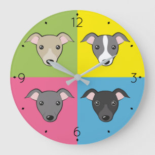Cute tecknad Italienska greyhounds - färgade popk Stor Klocka