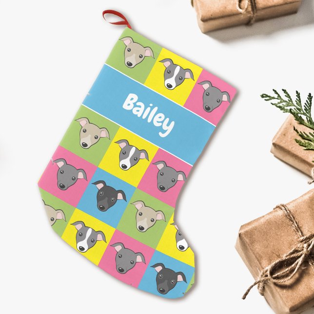 Cute tecknad Italienska greyhounds mönster Namn Liten Julstrumpa (Skapare uppladdad)