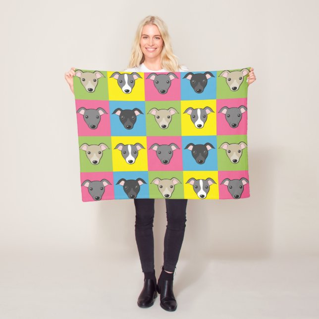 Cute tecknad Italienska greyhounds pop art mönster Fleecefilt (På plats)