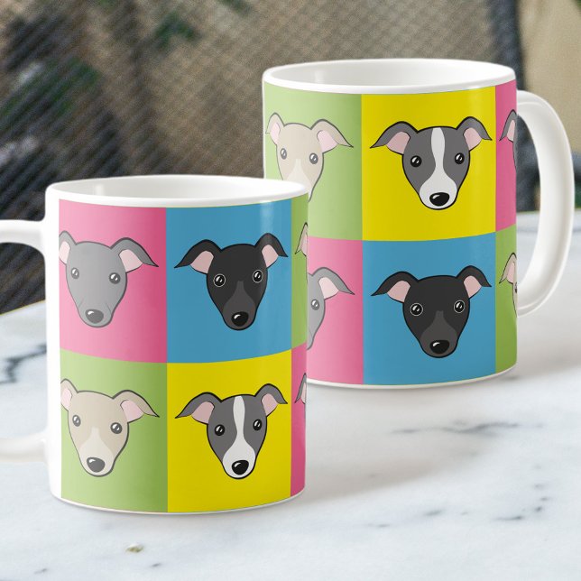 Cute tecknad Italy Greyhounds pop art mönster Kaffemugg (Skapare uppladdad)