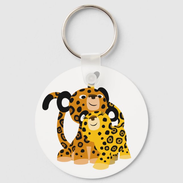 Cute Tecknad Jaguars in Kärlek Keychain Nyckelring (Framsida)