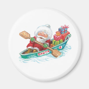 Cute Tecknad Jolly Jultomten i en Row Boat Magnet