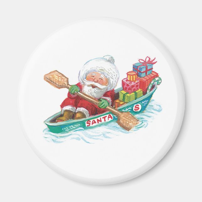 Cute Tecknad Jolly Jultomten i en Row Boat Magnet (Framsidan)