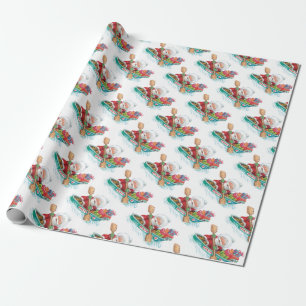 Cute Tecknad Jolly Jultomten i en Row Boat Presentpapper