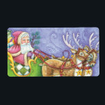 Cute Tecknad jul Jultomten Sleigh Reindeer Fraktsedel<br><div class="desc">Vintage illustrerar den söta God jul helgdag med ett lycklig,  jolly Jultomten med en säck fullt av leksaker som kör sitt gled och dras av två adjektiva renar med klockor på. Ho,  Ho,  hur ska säsongens hälsningar se ut!</div>