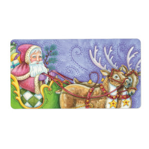 Cute Tecknad jul Jultomten Sleigh Reindeer Fraktsedel