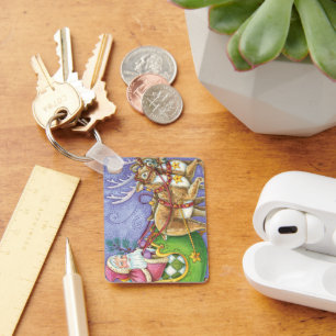 Cute Tecknad jul Jultomten Sleigh Reindeer Nyckelring