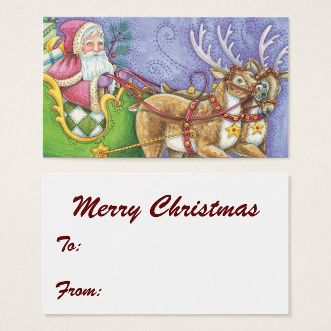 Cute Tecknad jul Jultomten Sleigh Reindeer Visitkort (Framsida & baksida)