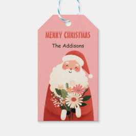 Cute Tecknad Jultomten Festive Blommigt jul Presentetikett