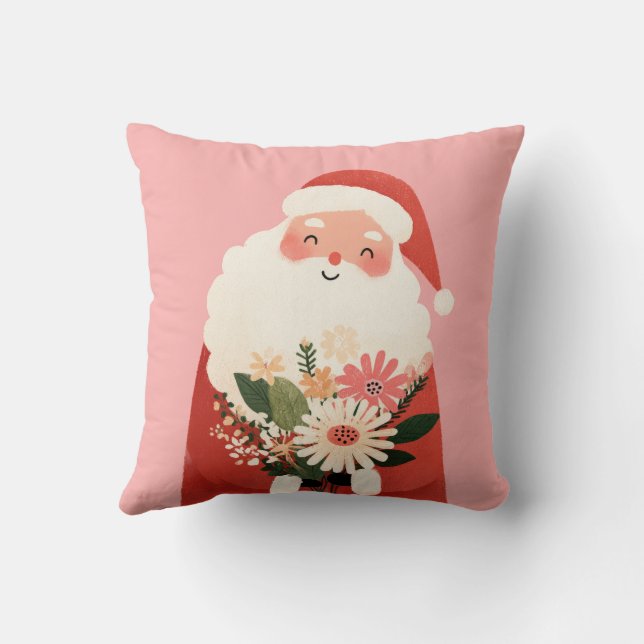 Cute Tecknad Jultomten med Flowers Julafton Nurser Kudde (Baksida)