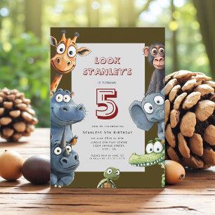 Cute Tecknad Jungle Animals barns födelsedag Inbjudningar