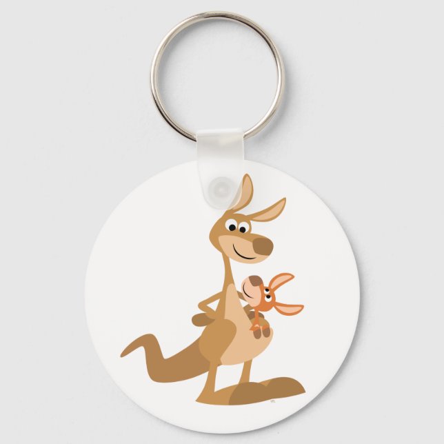 Cute Tecknad Kangaroo Morsa och Joey Keychain Nyckelring (Framsida)