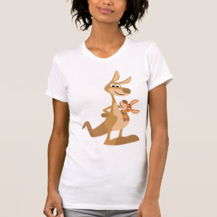 Cute Tecknad Kangaroo Morsa och Joey Women T-Shirt