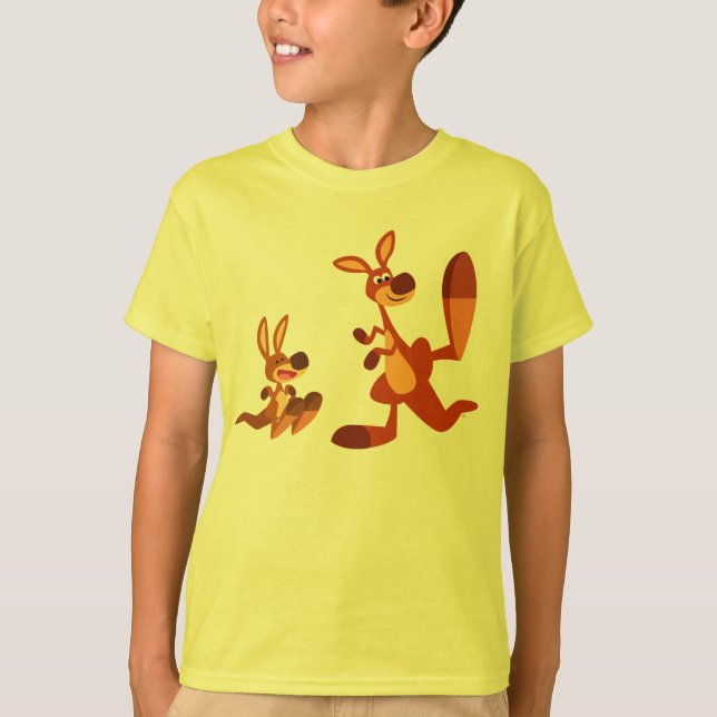 Cute Tecknad Kangaroo Pappa och Son Children T-Shi Tee Shirt (Framsida)