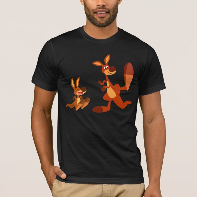 Cute Tecknad Kangaroo Pappa och Son T-Shirt (Framsida)