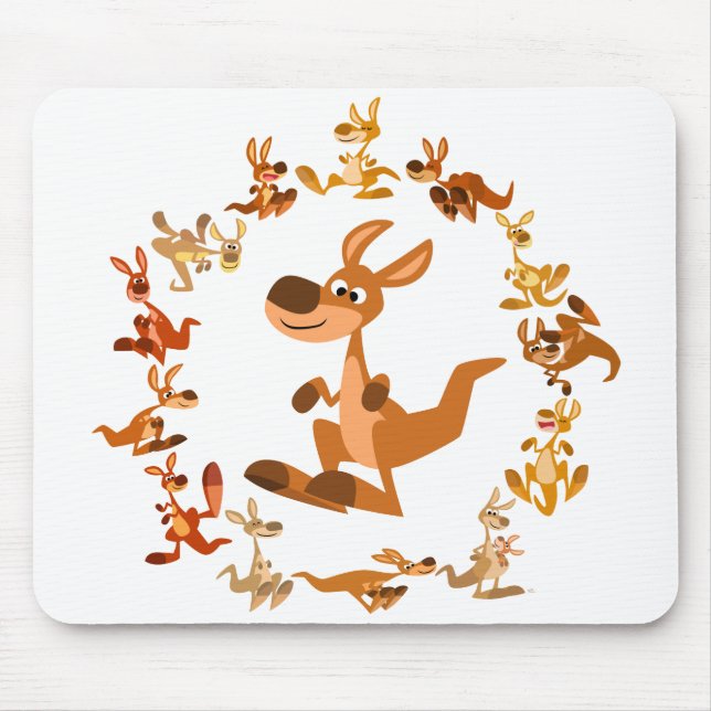 Cute Tecknad Kangaroos Mandala Mousepad Musmatta (Framsidan)