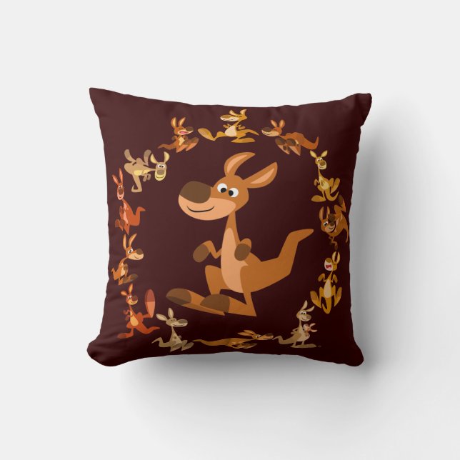 Cute Tecknad Kangaroos Mandala Pillow Kudde (Framsida)