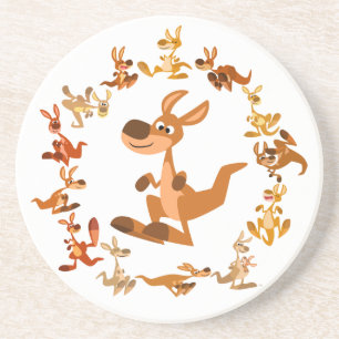 Cute Tecknad Kangaroos Mandala Underlägg Sandsten