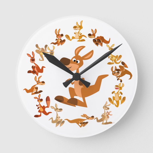 Cute Tecknad Kangaroos Mandala Wall Clock Rund Klocka (Framsida)