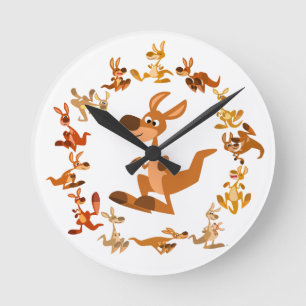 Cute Tecknad Kangaroos Mandala Wall Clock Rund Klocka