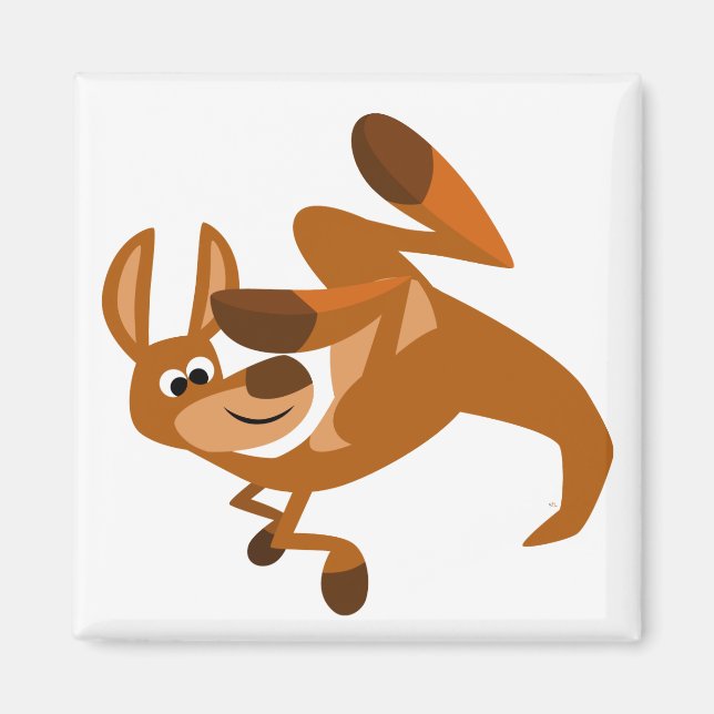Cute Tecknad Kangaroos Somersault Magnet (Framsidan)