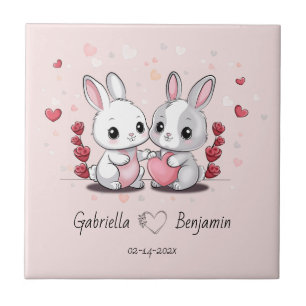 Cute Tecknad Kanin Älskare Heart Valentindagen Kakelplatta