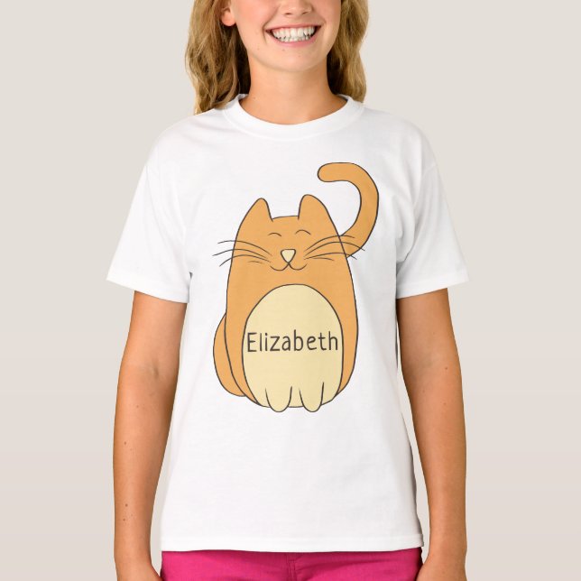 Cute Tecknad Katt lägga till Namn| Beige T Shirt (Framsida)