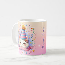Cute Tecknad Kawaii Kattunge Grattis på födelsedag Kaffemugg
