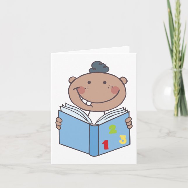 Cute Tecknad Kid Läsa ett nummer Bok Kort (Framsida)