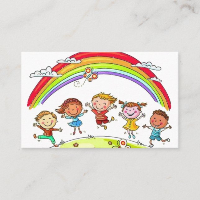Cute Tecknad Kids Rainbow Daycare Chilcare Visitkort (Framsida)
