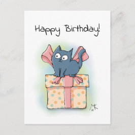 Cute Tecknad Kitten på Gift Box Grattis på födelse Vykort