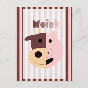 Cute tecknad ko och gris = Moink vycard Vykort