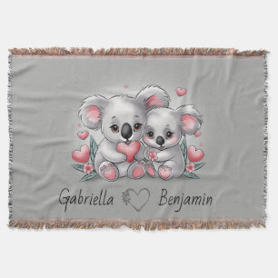 Cute Tecknad Koala Älskare Heart Valentindagen Filt