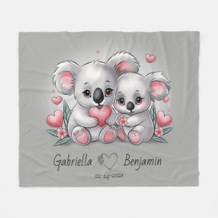 Cute Tecknad Koala Älskare Heart Valentindagen Fleecefilt