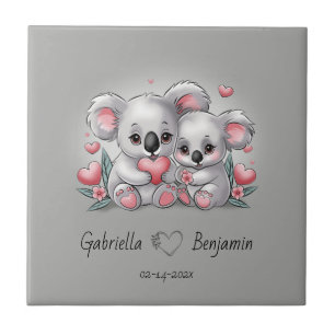 Cute Tecknad Koala Älskare Heart Valentindagen Kakelplatta