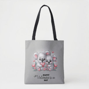 Cute Tecknad Koala Älskare Heart Valentindagen Tygkasse