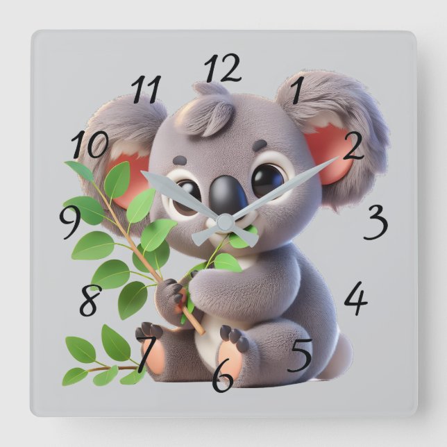 Cute tecknad Koala Bear Fyrkantig Klocka (Framsida)