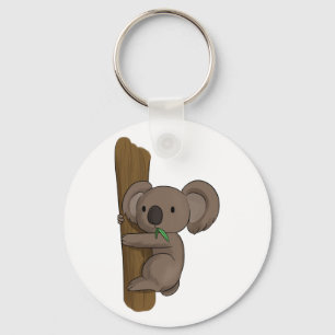 Cute Tecknad Koala Bear on Träd Eating Eucalyptus Nyckelring