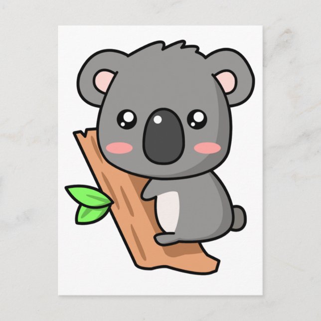 Cute Tecknad Koala Bear på Eucalyptus Träd Vykort (Framsida)