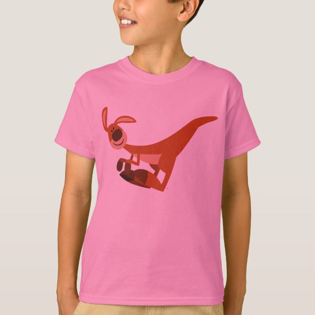 Cute Tecknad Leaping Kangaroo Children T-Shirt (Framsida)