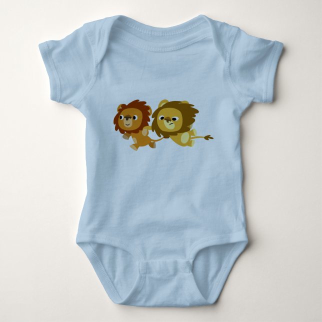 Cute Tecknad Lejon i ett snabbt Baby Clothing Tee (Framsida)