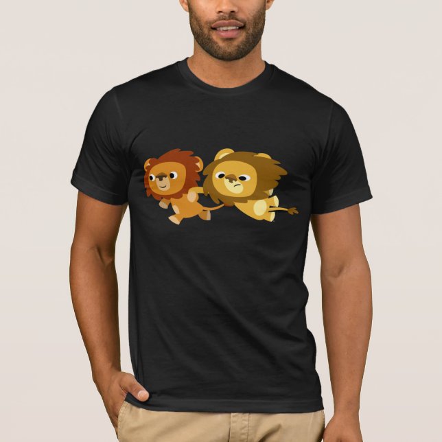 Cute Tecknad Lejon i ett snabbt T-Shirt (Framsida)