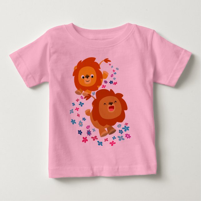 Cute Tecknad Lejon i Garden Baby T-Shirt (Framsida)