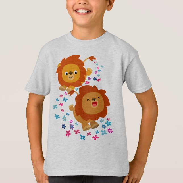 Cute Tecknad Lejon i Garden Children T-Shirt (Framsida)