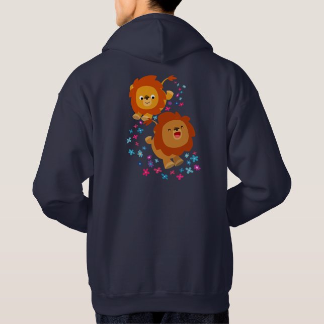 Cute Tecknad Lejon i Garden Hoodie (bak) (Baksida)
