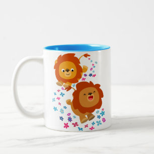 Cute Tecknad Lejon i Garden Mugg